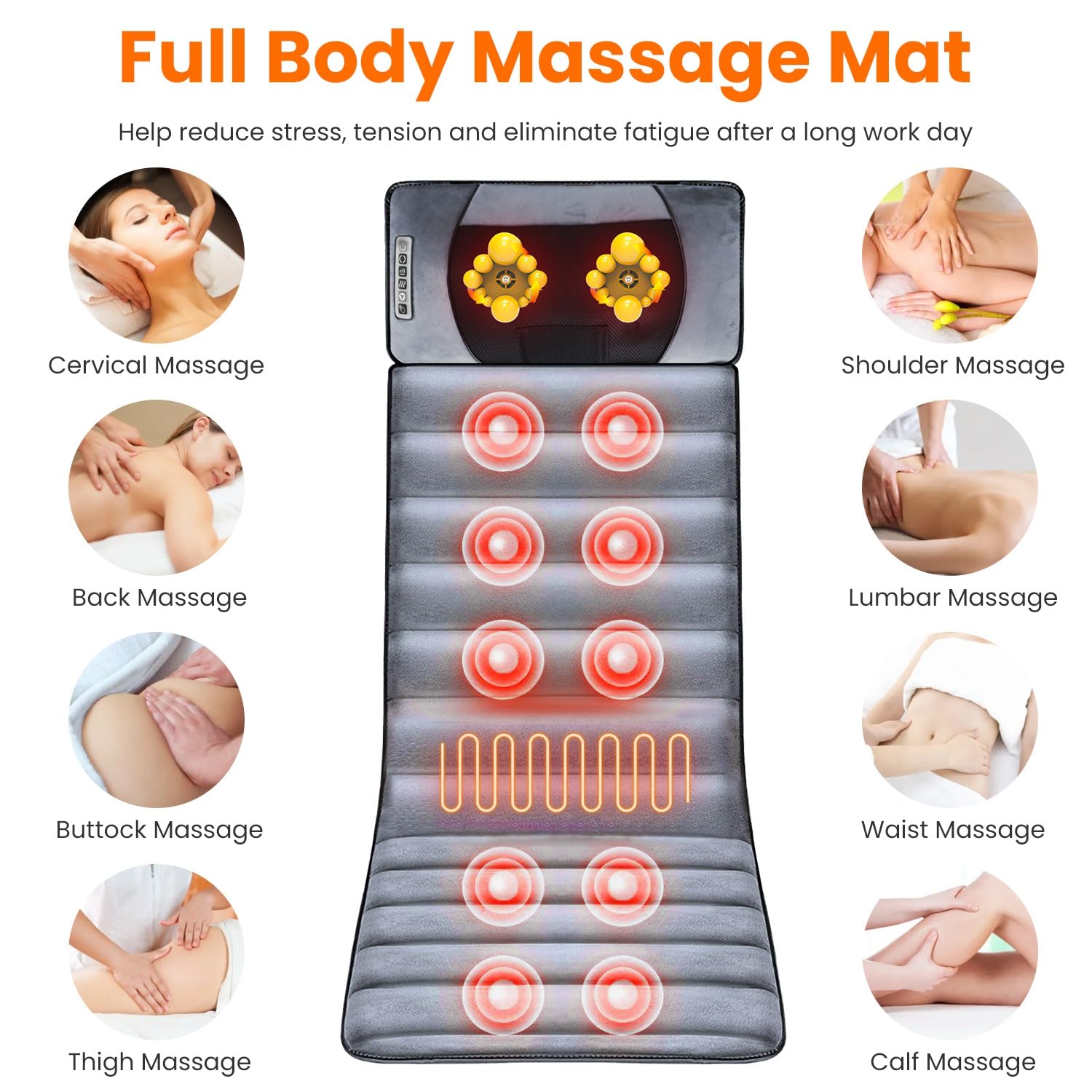KOCASO mat displays 10 rotating massage heads for customizable back and leg relief