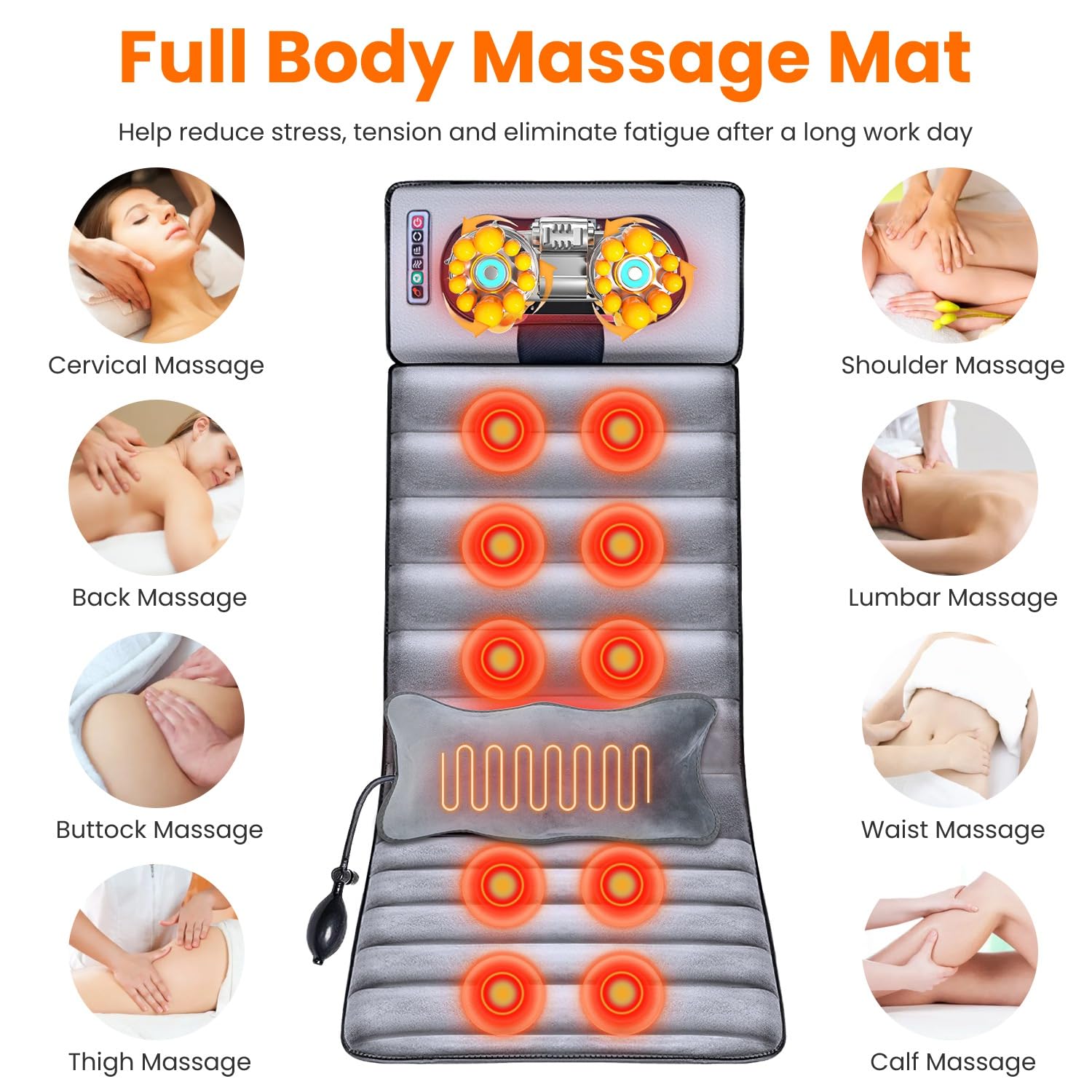 KOCASO ten massage heads close-up illustrating comprehensive back and leg massage