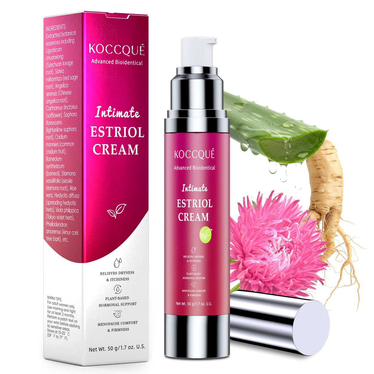 KOCCQUE Estriol Cream bottle close-up for menopause relief