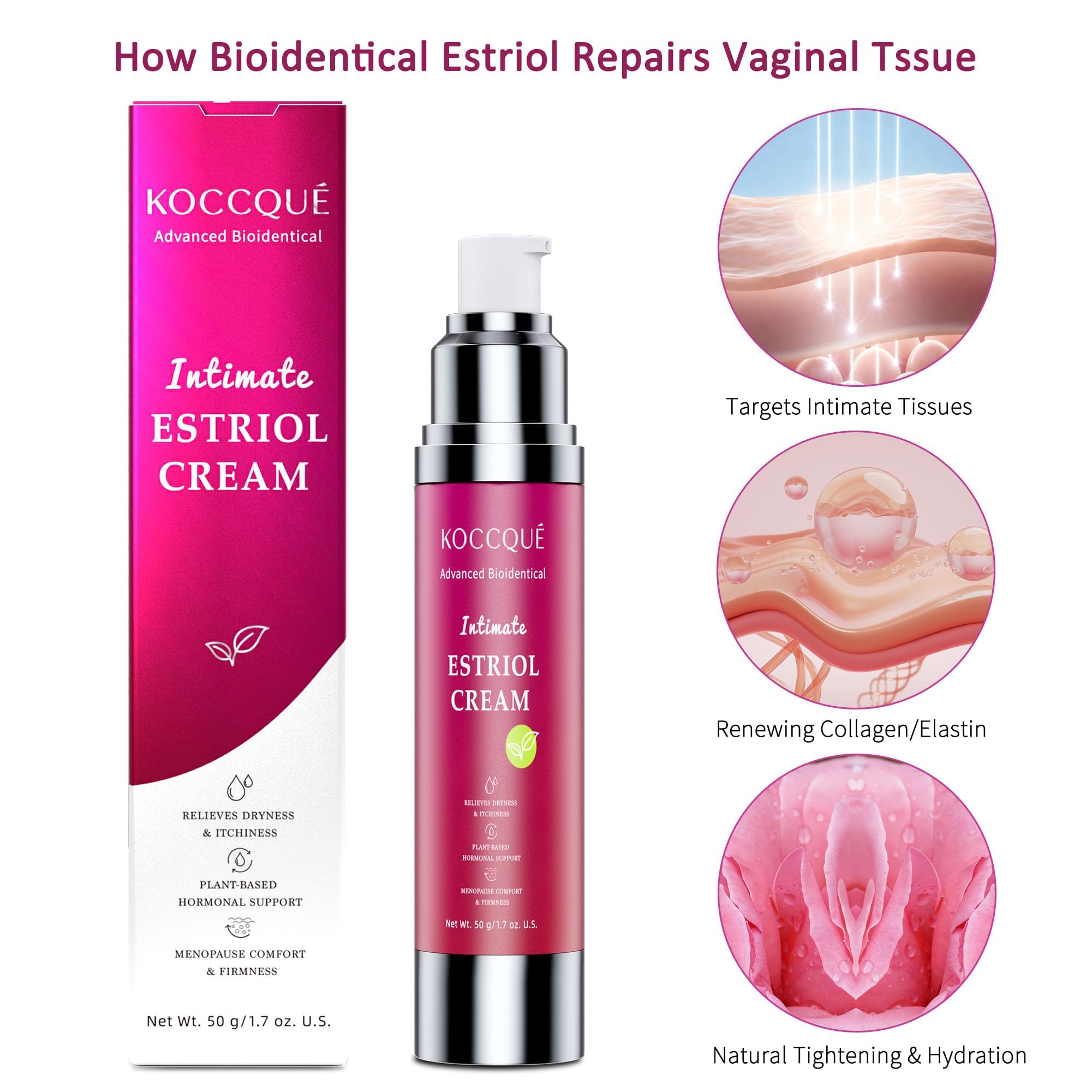 KOCCQUE Estriol Cream packaging hints at hot flash support