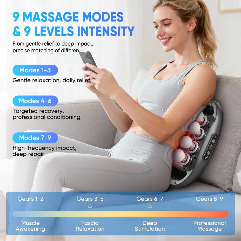 Kocuno in-use back massage demonstrates deep tissue relief potential.