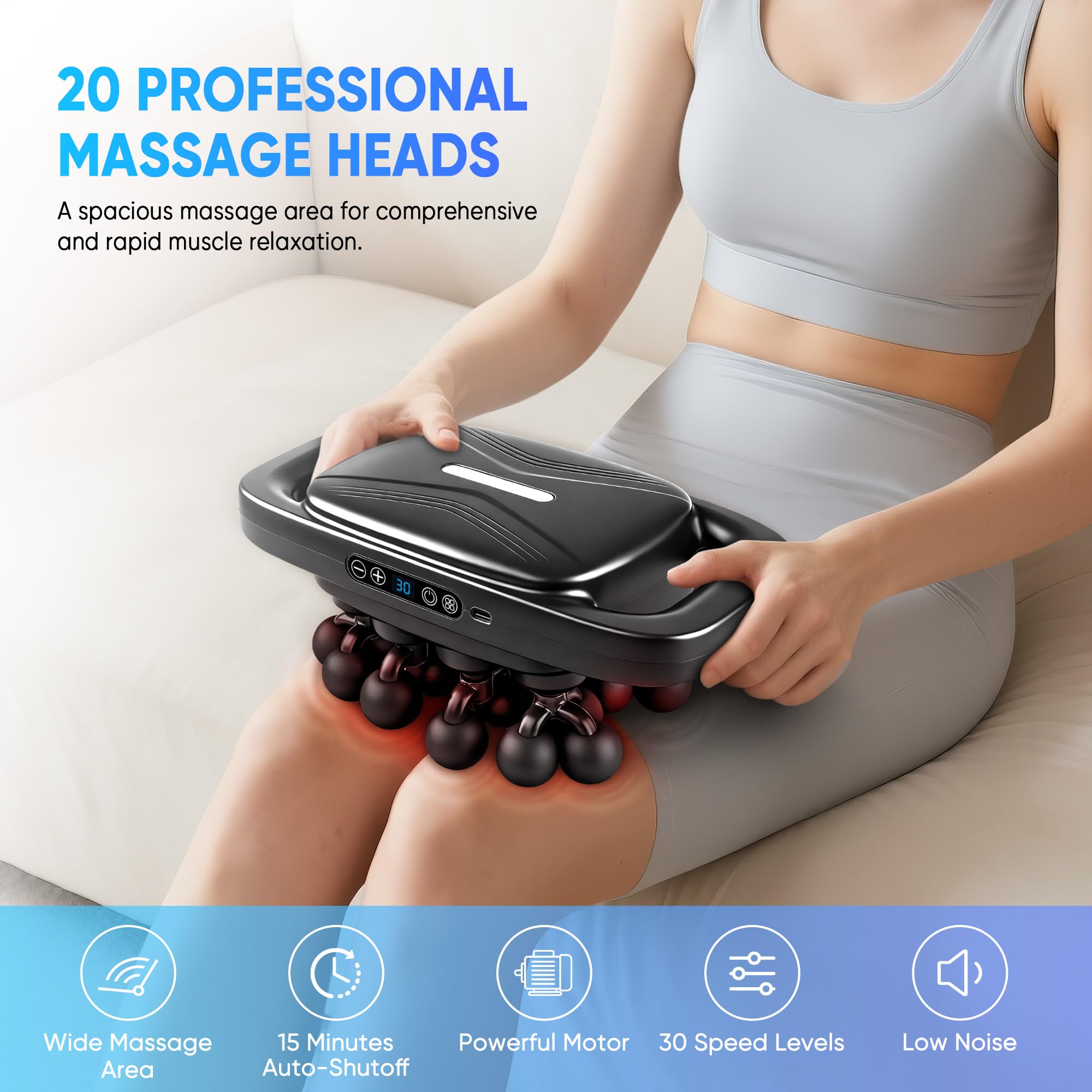 Kocuno built-in light therapy supports recovery during deep tissue massage.