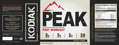 Kodiak Peak Post Workout label closeup confirms transparent ingredient list