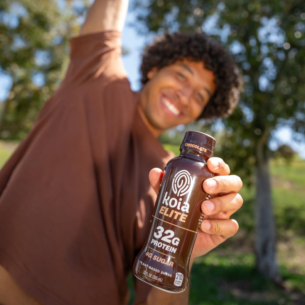 Koia Elite Chocolate ingredients panel featuring avocado oil and seed-oil-free formula.