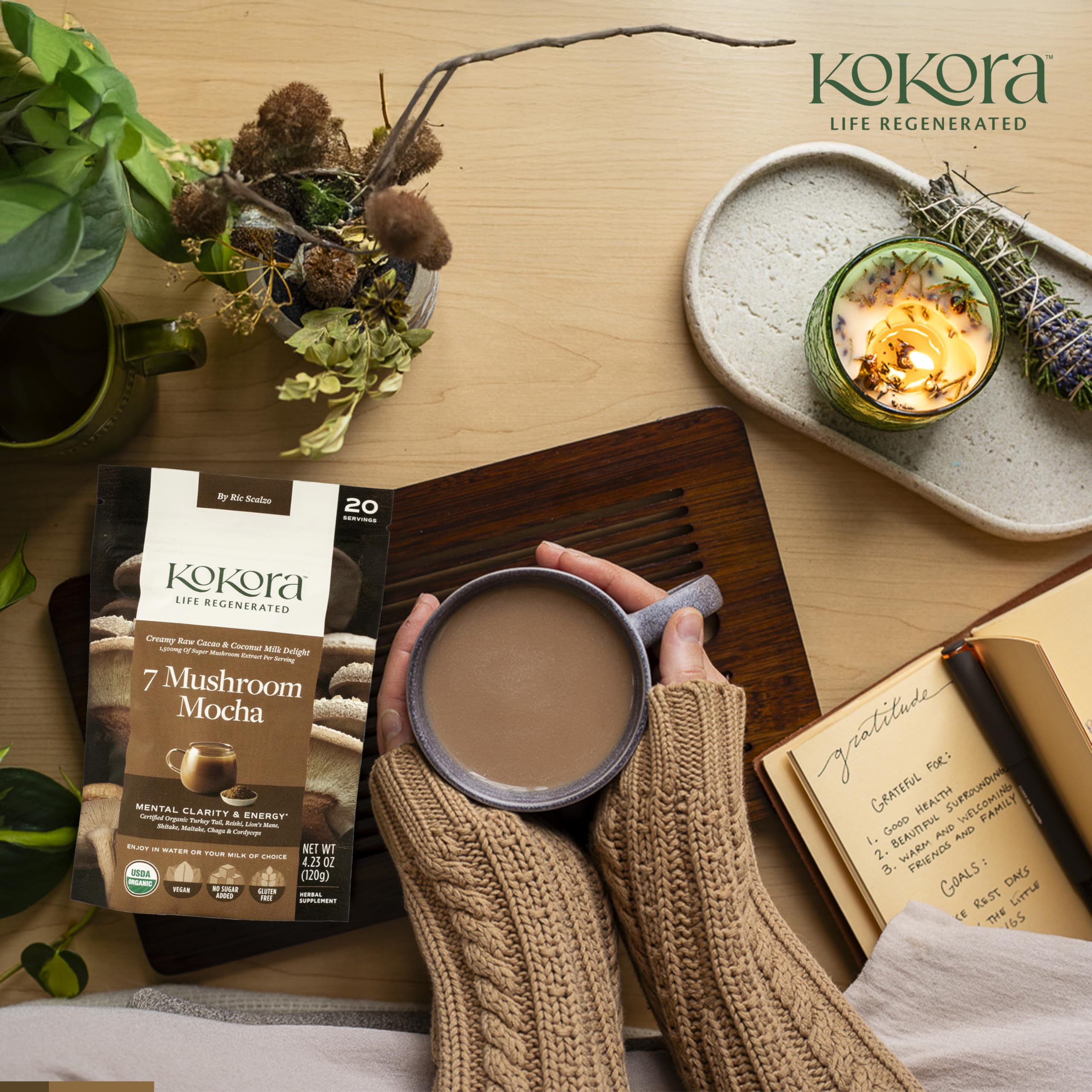 Kokora 7 Mushroom Mocha hot cocoa in a mug for comfort.