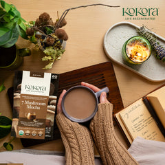 Kokora 7 Mushroom Mocha hot cocoa in a mug for comfort.