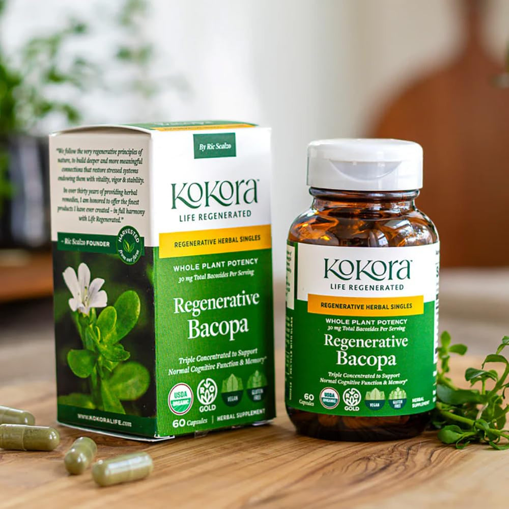 Kokora Bacopa packaging box with clear labeling and sustainability focus.