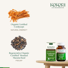 Kokora Cordyceps Energy beta-glucans detail on packaging.