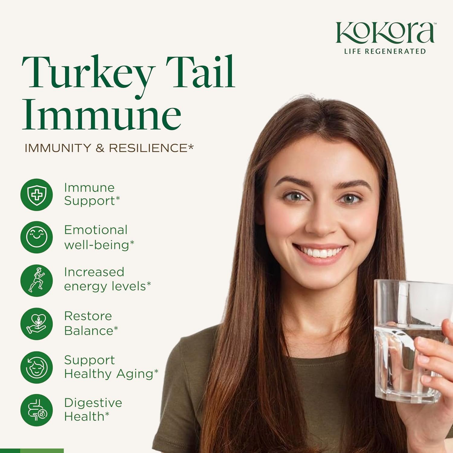 Kokora Organic fruiting body mushrooms on label emphasizing organic ingredients.