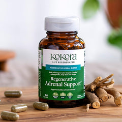 Kokora Regenerative Adrenal Support 30 servings bottle close-up