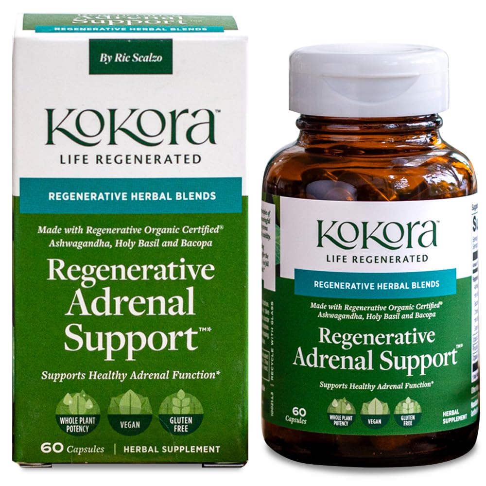 Kokora Regenerative Adrenal Support bottle front for steady energy throughout the day
