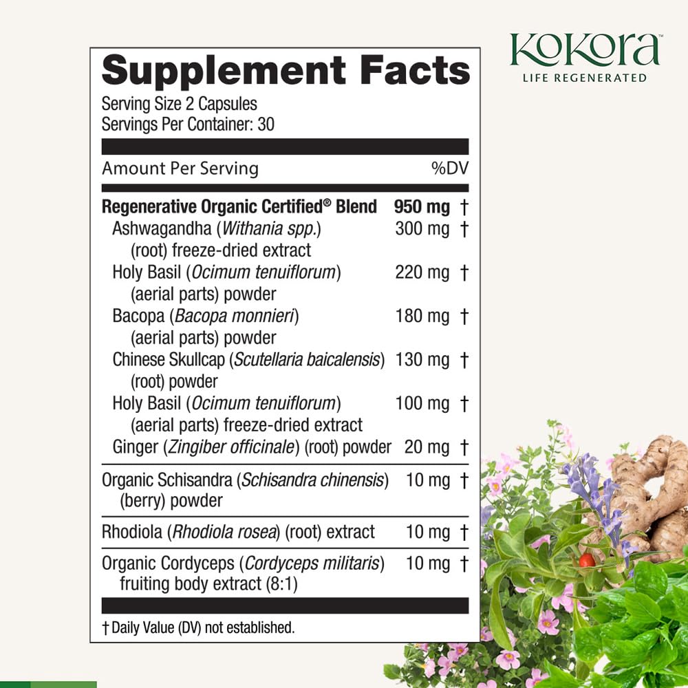 Kokora Regenerative Adrenal Support capsules close-up highlighting convenient daily use