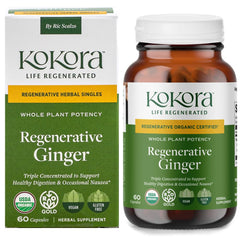 kokora Regenerative Ginger bottle on a clean surface, signaling convenient digestive support.