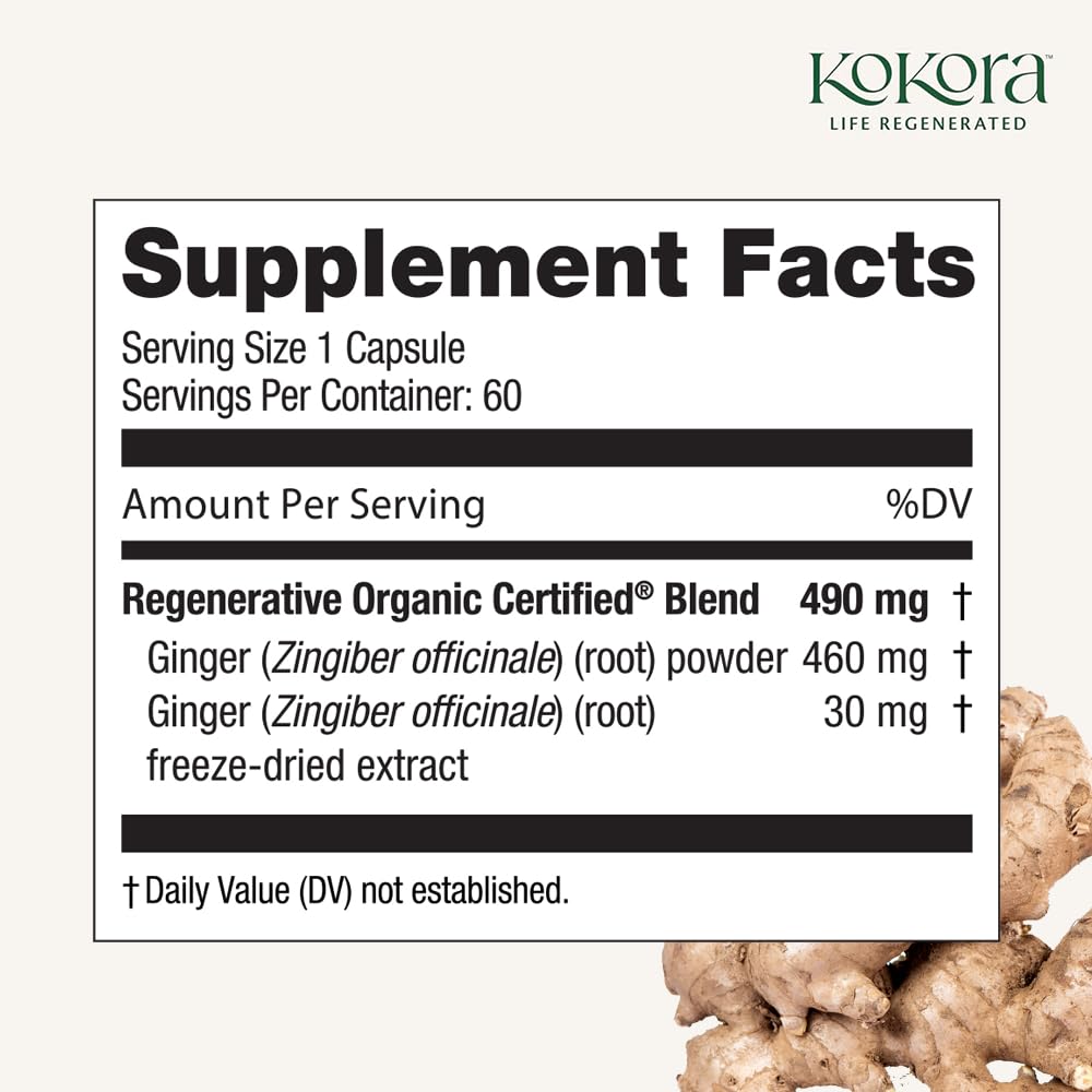 kokora Regenerative Ginger label closeup highlights potency and quality.