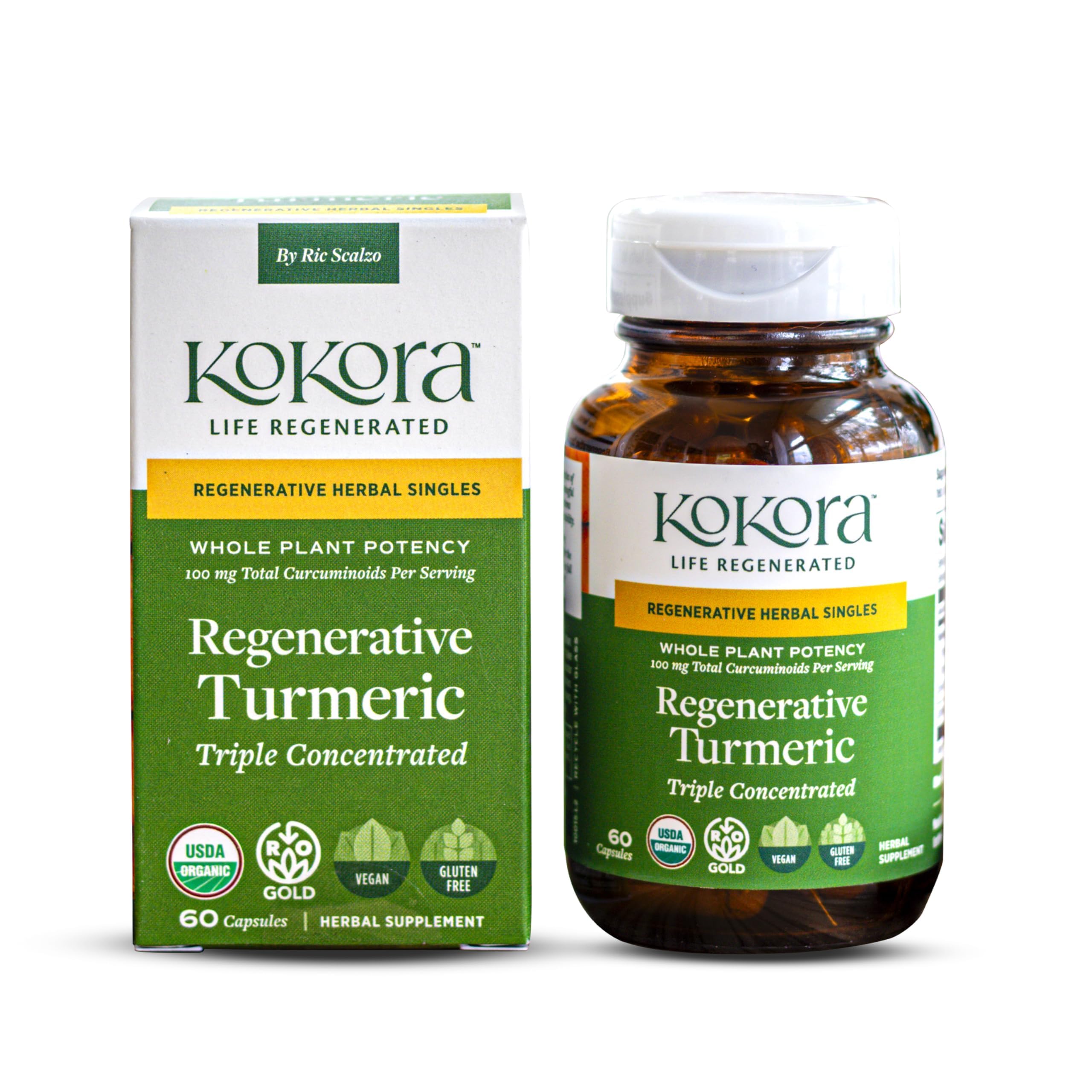 Kokora Regenerative Turmeric bottle shown for daily joint support and vitality