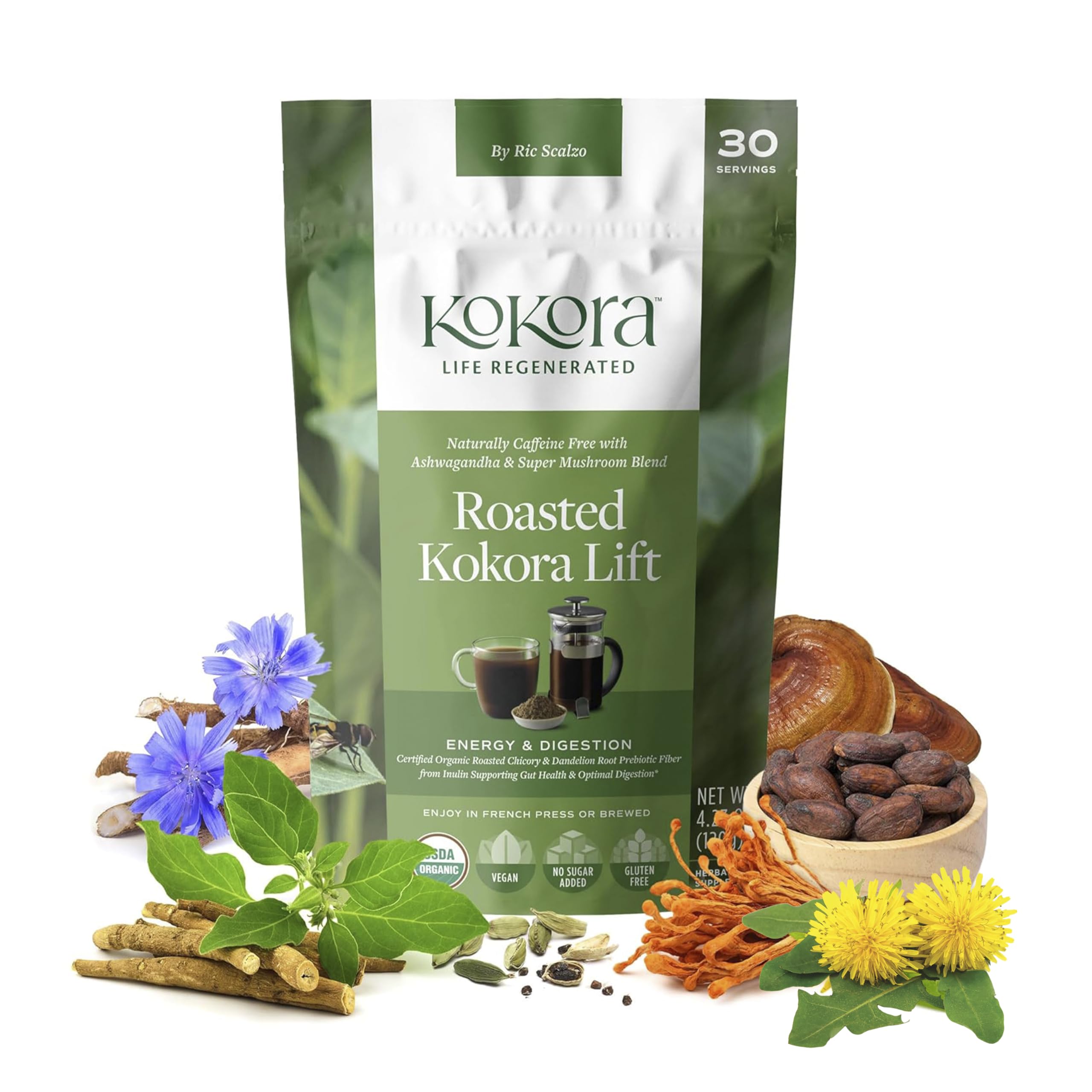 Kokora Roasted Kokora Lift bottle offers caffeine-free daily energy.