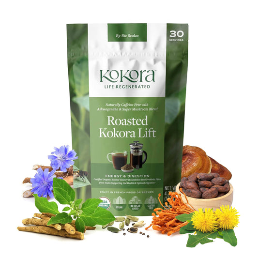 Kokora Roasted Kokora Lift bottle offers caffeine-free daily energy.