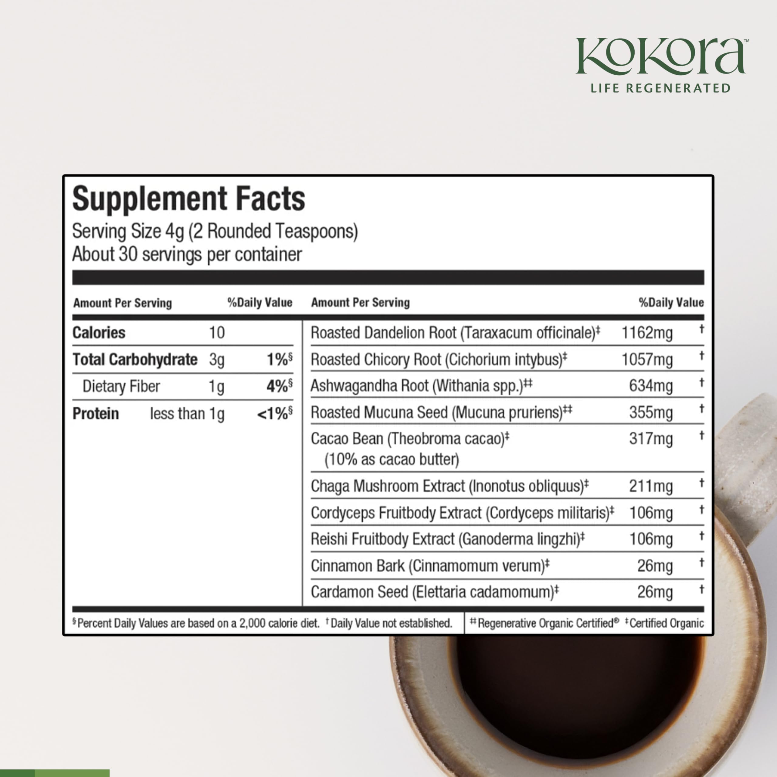 Kokora Lift dissolves in water, revealing smooth, earthy aroma.