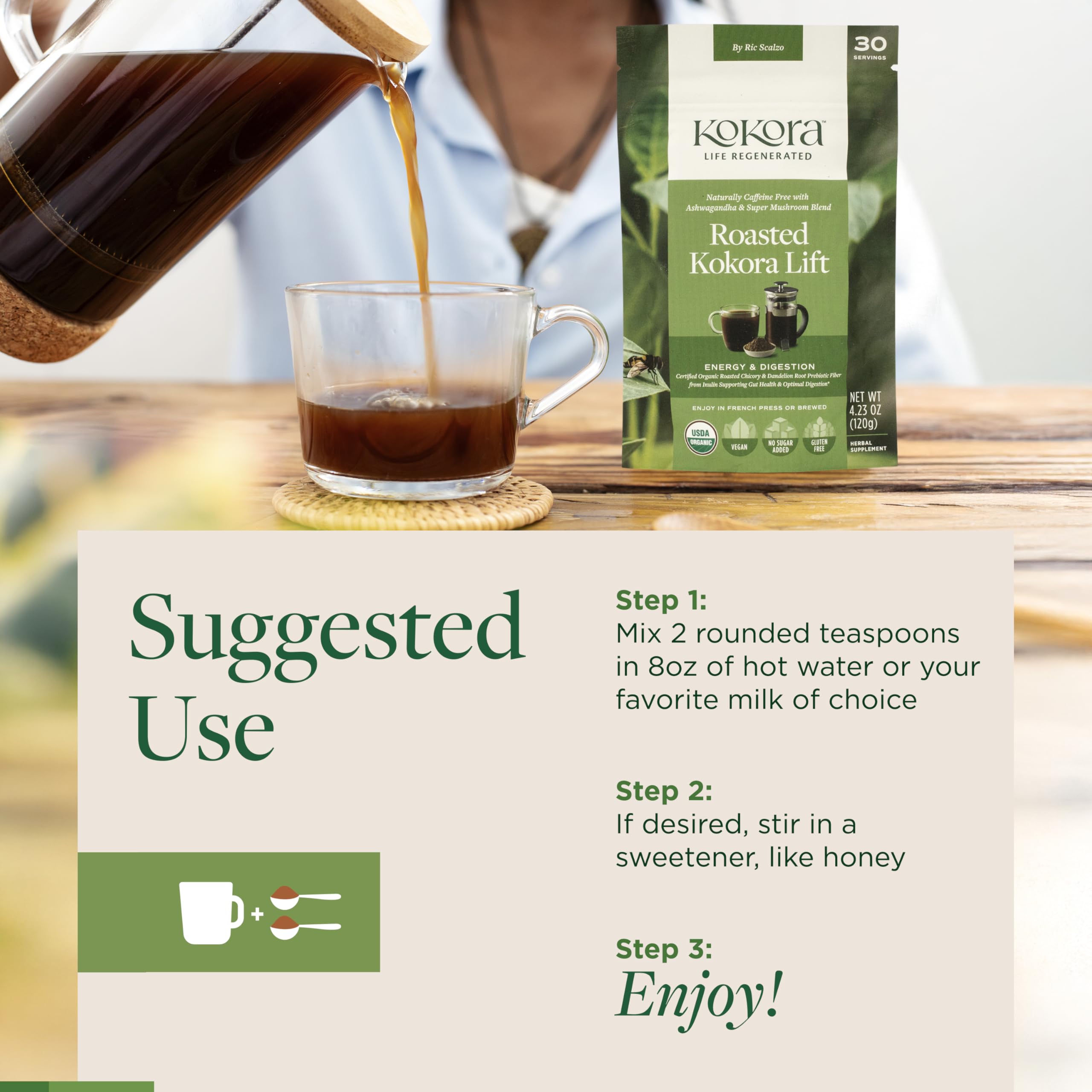 120g jar and spoon highlight value and sustainable packaging.