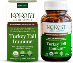 Kokora Turkey Tail Immune bottle with vegan capsules for daily immune support.