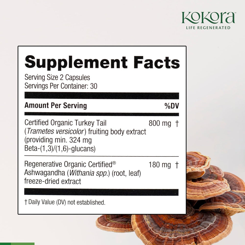Kokora Turkey Tail Immune capsules ready for a simple daily routine.