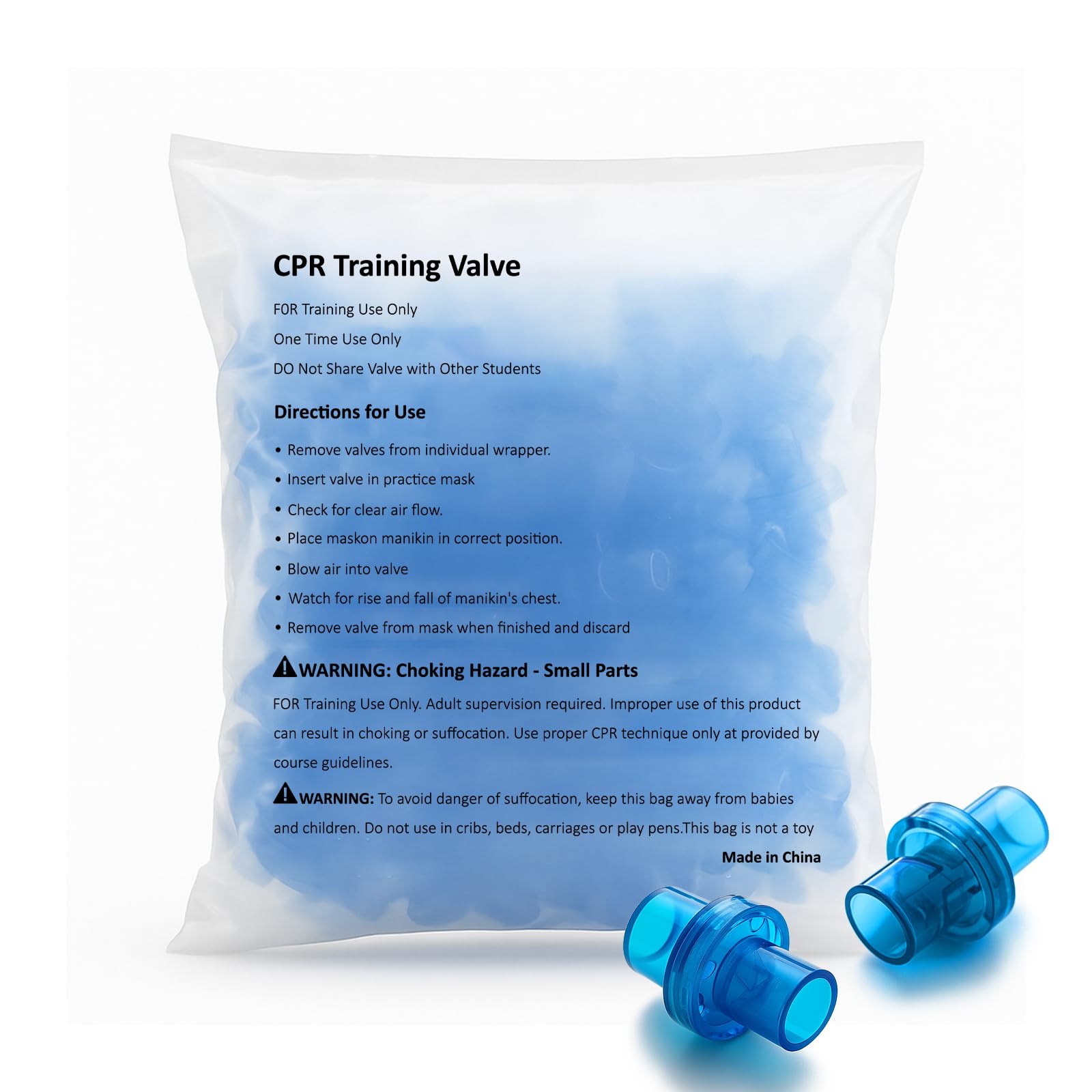 KoKoWill blue CPR valve on a tray for quick drill setups.