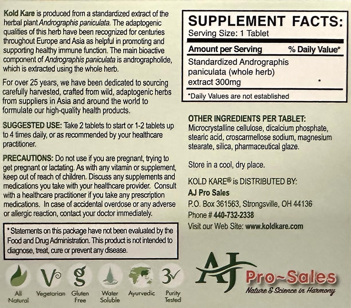 Kold Kare label displays potency and dosage guidance.