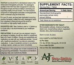 Kold Kare label displays potency and dosage guidance.