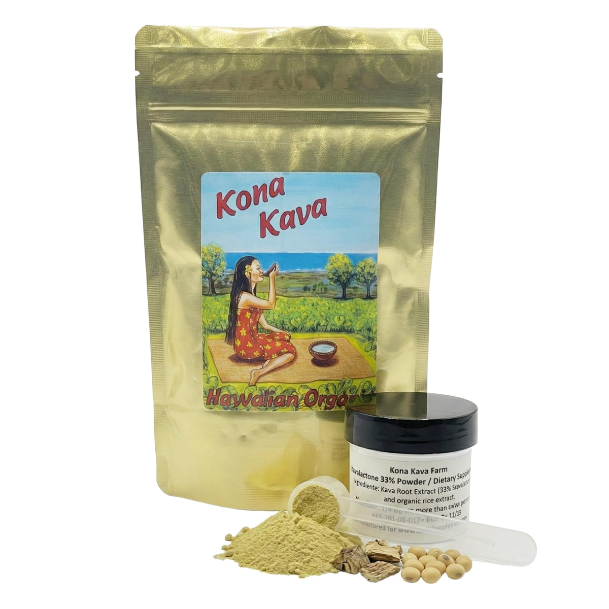 Kona Kava Farm 33% kavalactone extract bottle for potent, fast-acting calm.