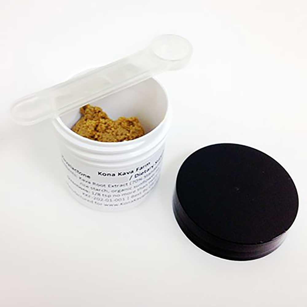 Kona Kava Farm 55% paste texture closeup reveals rich paste ready for dosing.