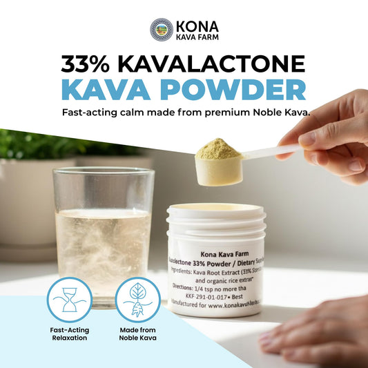 Kona Kava Farm noble-kava extract powder for easy daily relaxation.