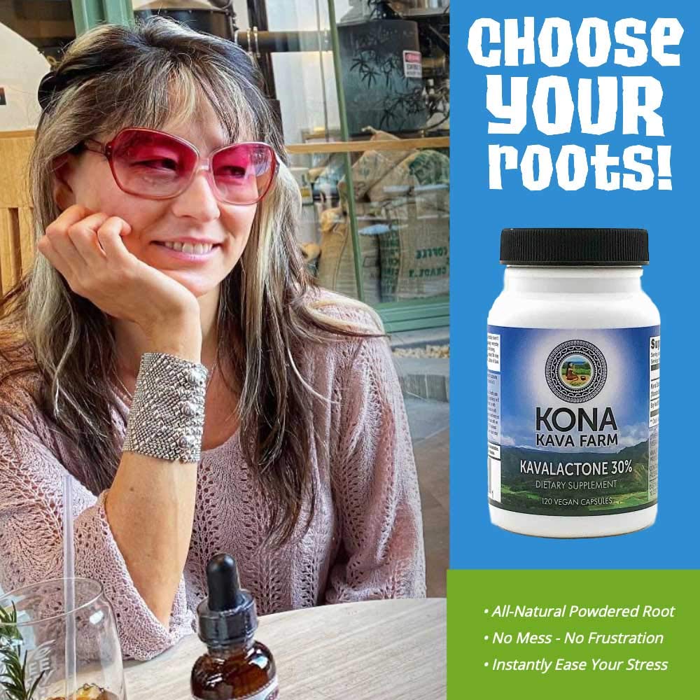 Kona Kava Farm travel-friendly bottle shown in bag signals convenience.