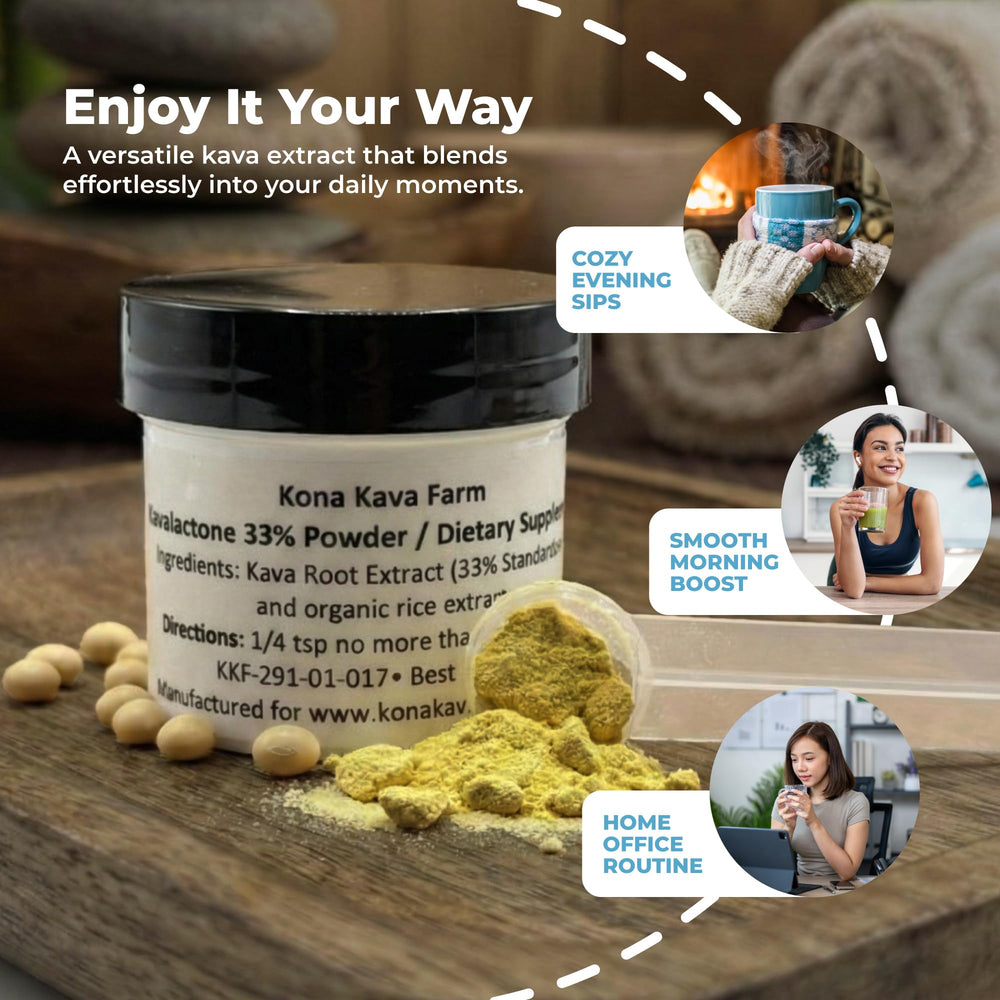 Kona Kava Farm vegan non-GMO label emphasizes purity.
