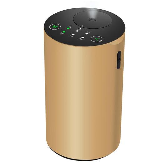 KONCHILE waterless diffuser front view showing a sleek gold finish for home use