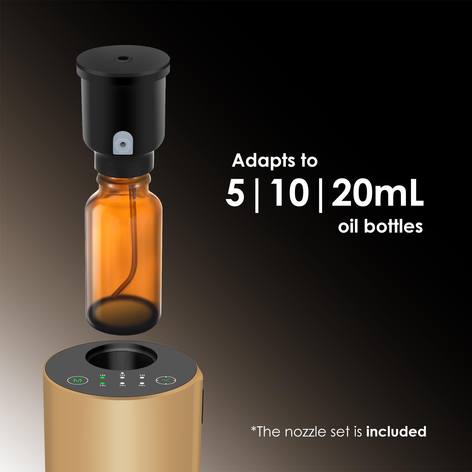 KONCHILE waterless diffuser top view highlights compact size for portable aromatherapy
