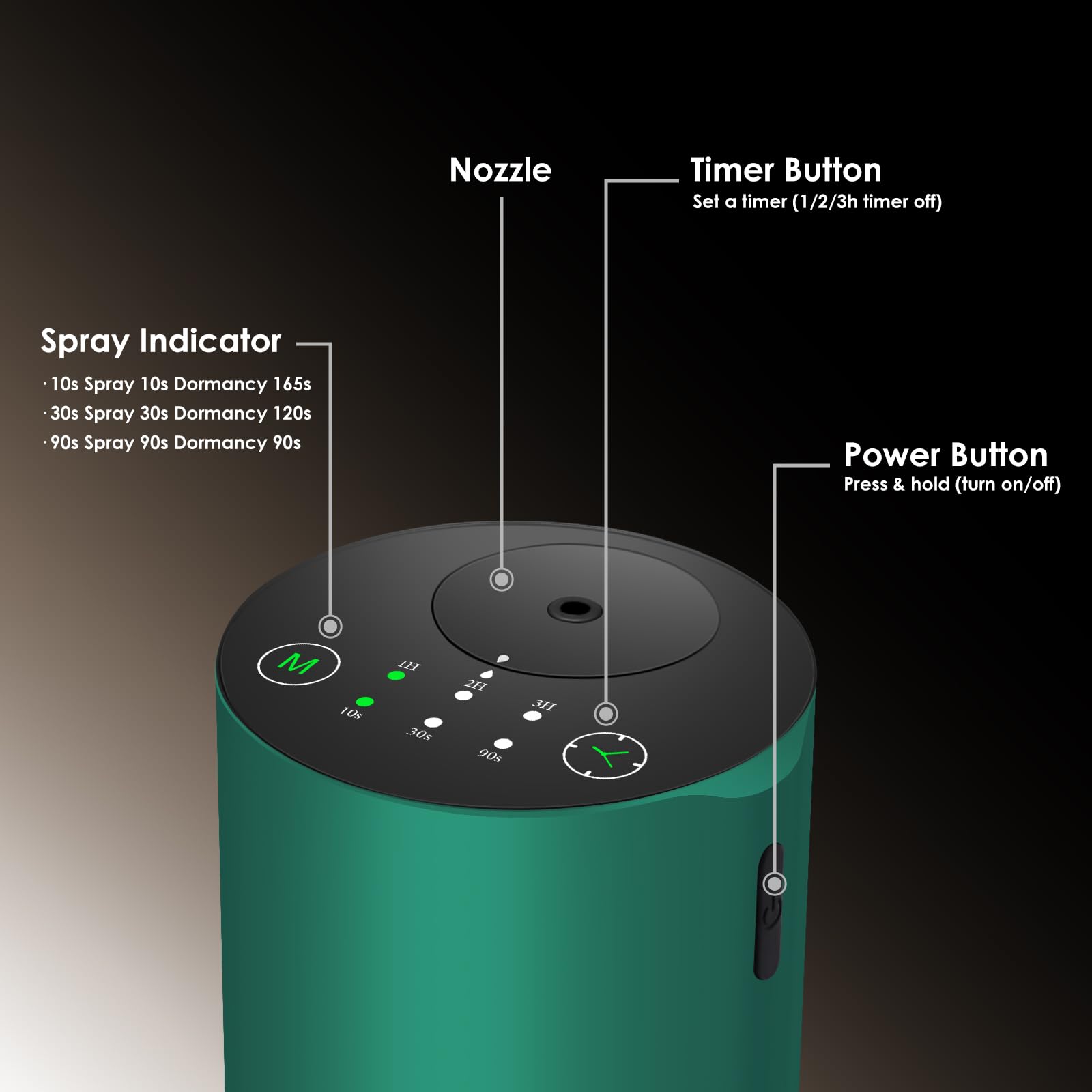 KONCHILE diffuser green with 7 color LED settings for mood and ambiance.