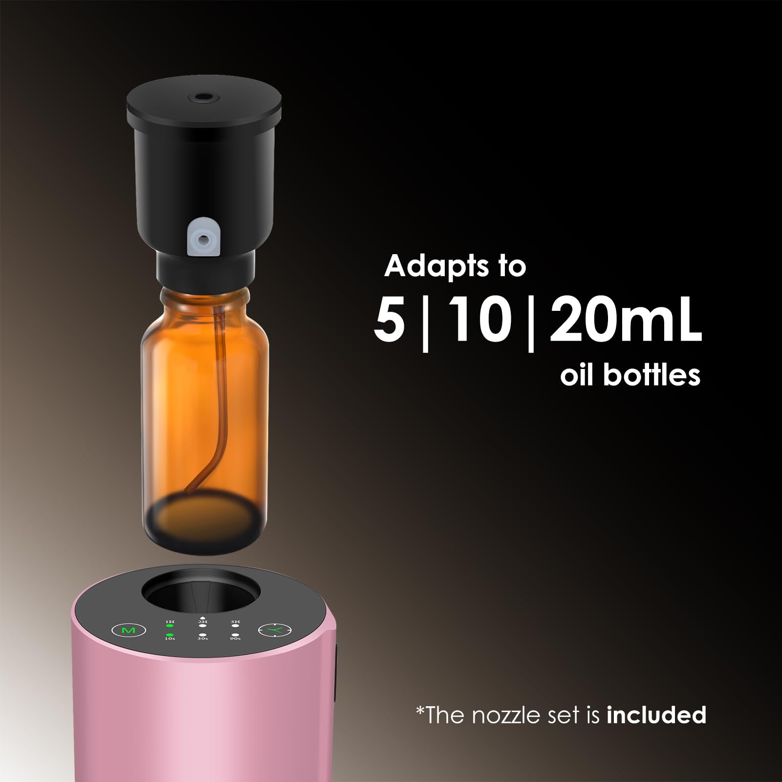 Compact pink KONCHILE diffuser fits in car cup holder for on-the-go scents.