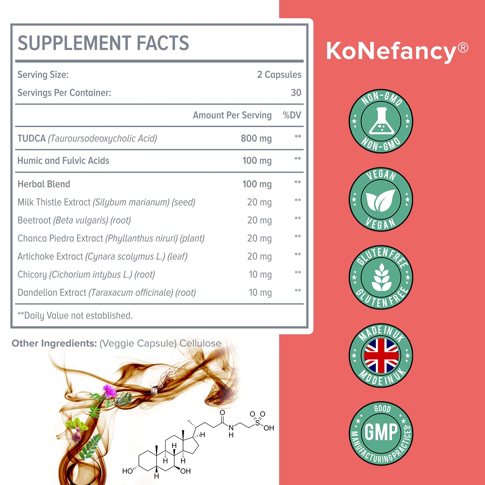 KoNefancy herbal blend with milk thistle and artichoke for digestion support.