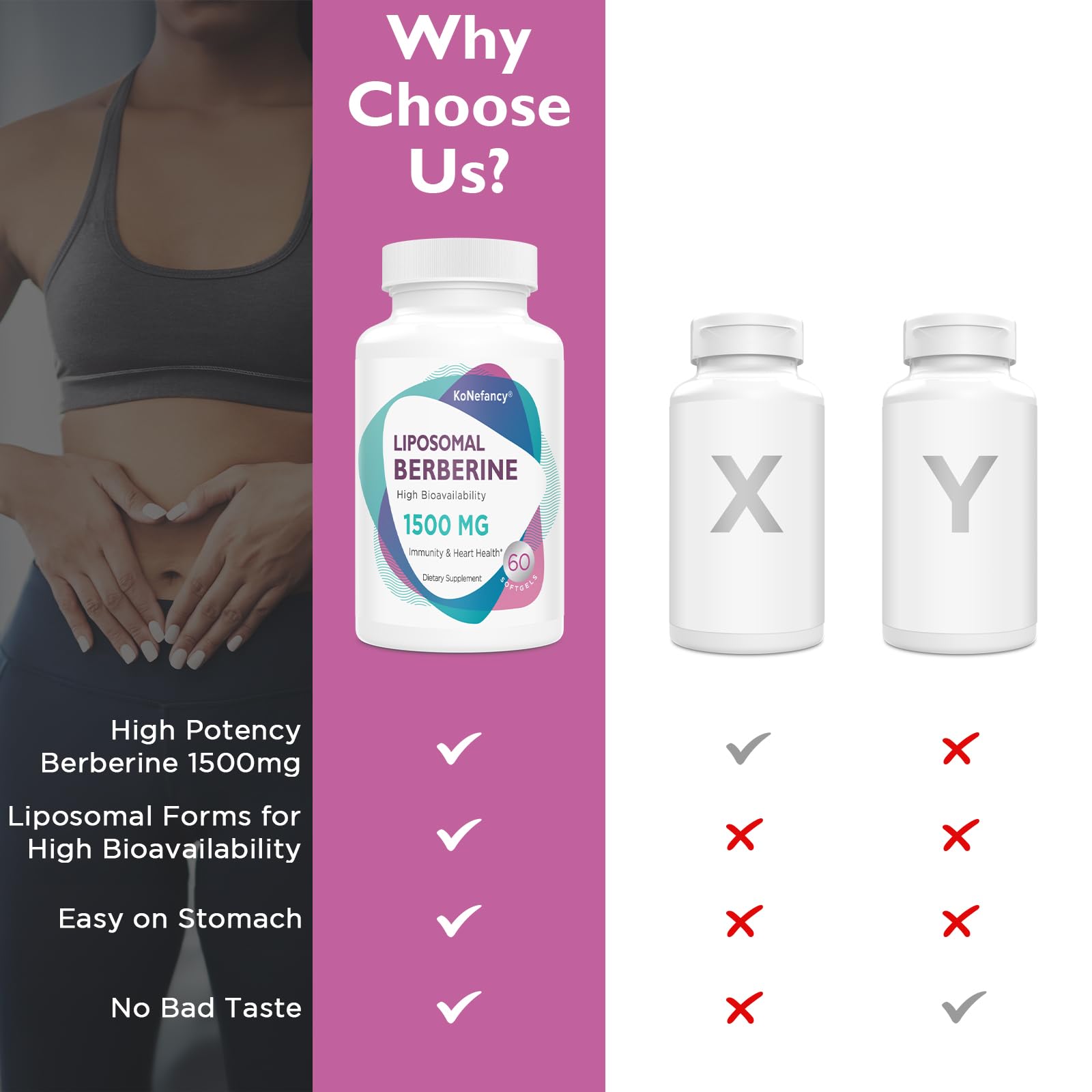 KoNefancy softgel capsules angle view indicates easy daily intake.