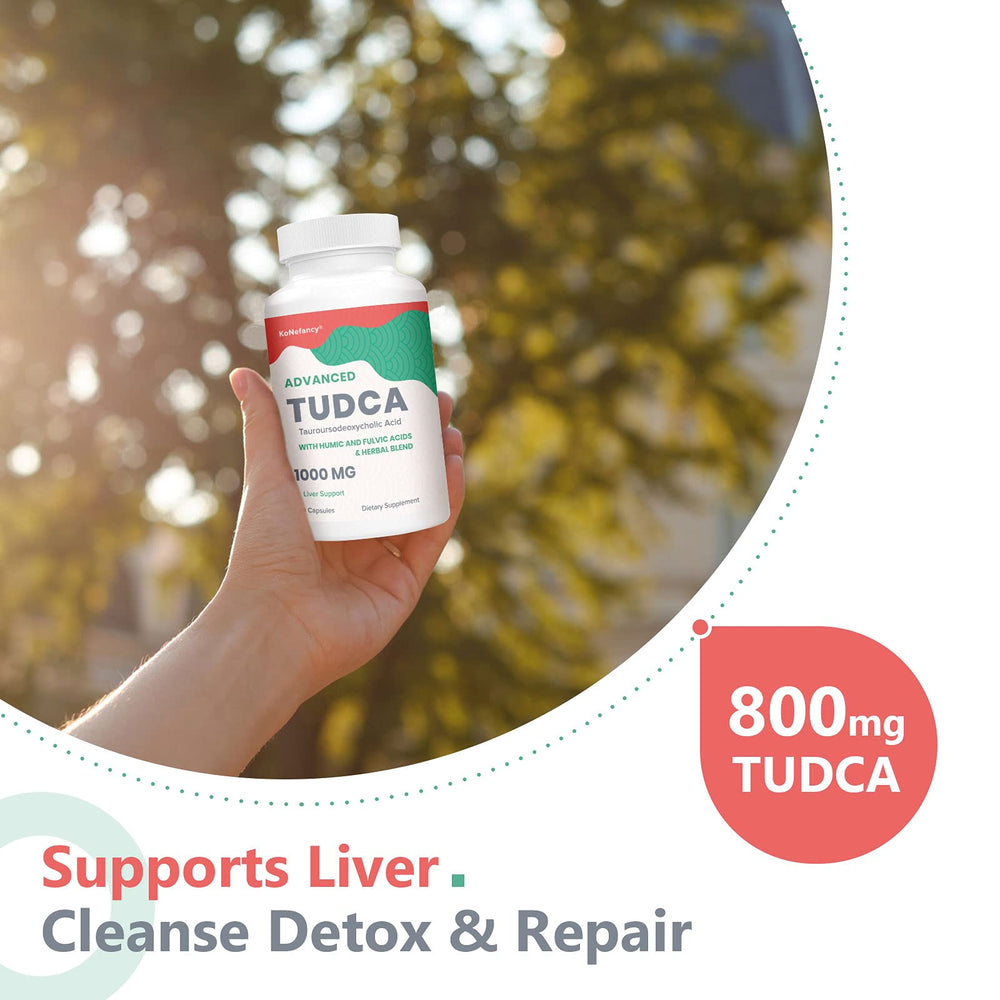 KoNefancy TUDCA capsules closeup emphasizing easy-to-swallow vegan capsules