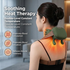 Konstreet heated neck massager wrapped around neck for hands free relaxation.