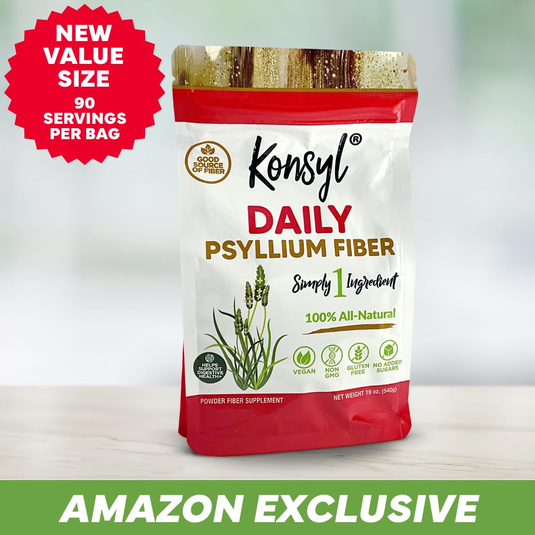Konsyl Daily Psyllium powder resting beside a healthy breakfast