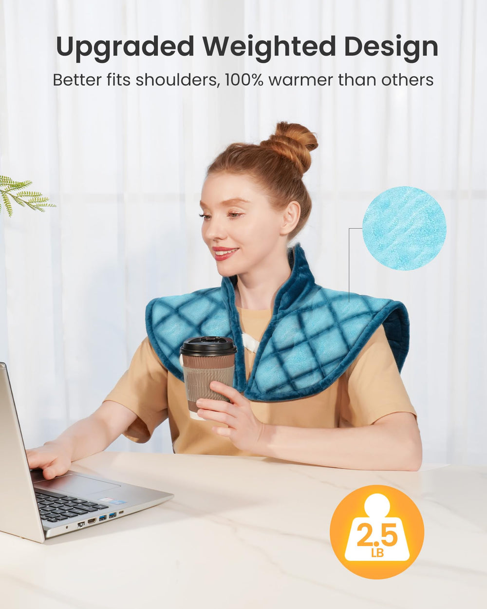 Koonie weighted heating pad back wrap shows even micro-glass bead fill.