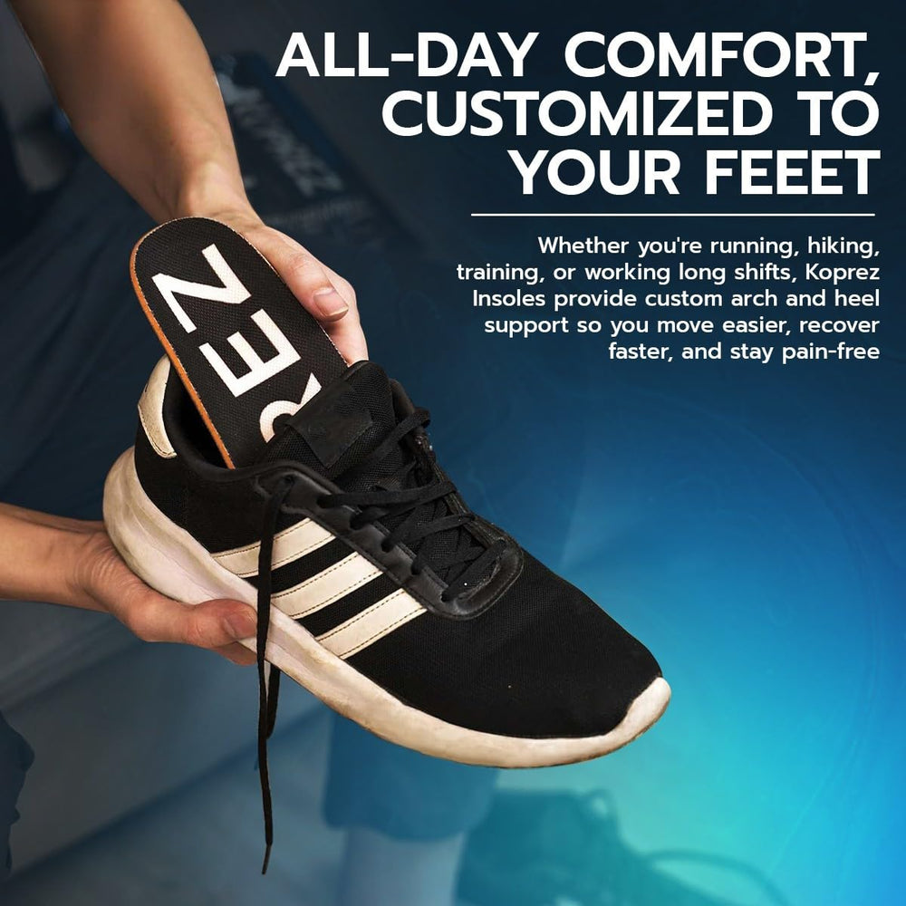 Koprez shock-absorbing insoles cushion impact during everyday activities.