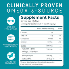 Kori Krill Oil softgels side label shows EPA and DHA content.