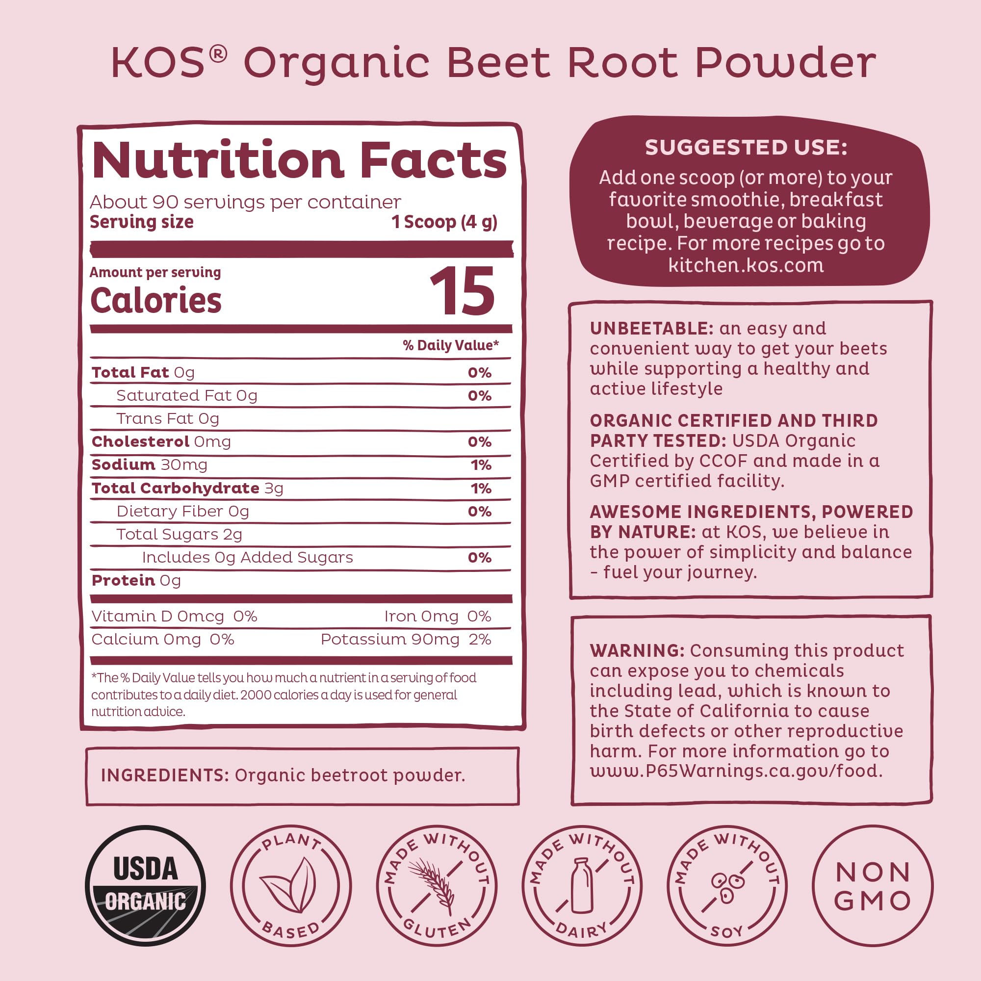 KOS Beet Root Powder supports active lifestyles with convenient daily servings.