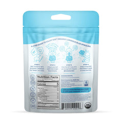 A blue-tinted smoothie made with KOS Blue Spirulina powder.