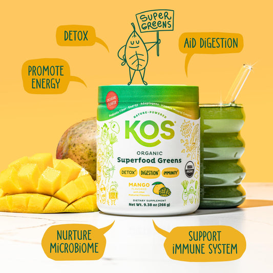 KOS Greens Mango scoop ready to stir for simple, tasty greens boost
