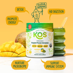 KOS Greens Mango scoop ready to stir for simple, tasty greens boost