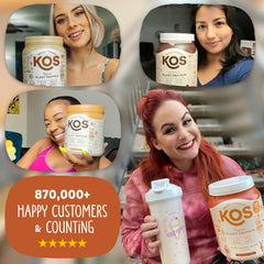Kos plant-based superfood bottle emphasising vitamins and minerals